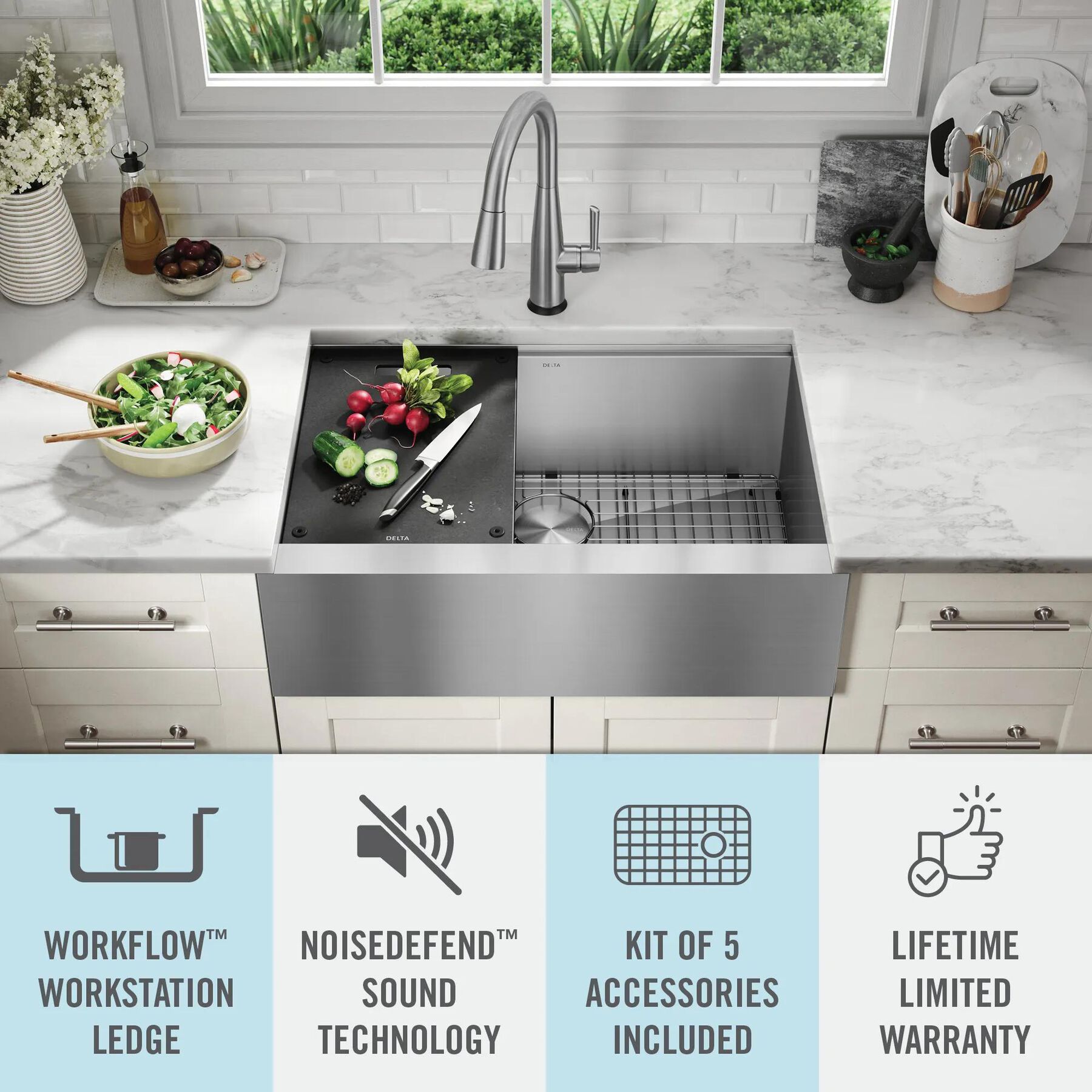 30&rdquo; Workstation Undermount&nbsp;Single Bowl&nbsp;16 Gauge Stainless Steel&nbsp;Farmhouse Apron Front Kitchen Sink&nbsp;with&nbsp;WorkFlow&trade; Ledge and Accessories